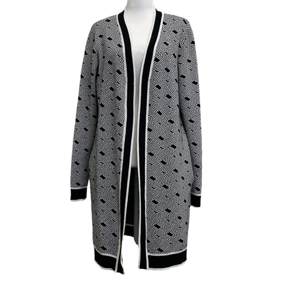 Guess Black & White Logo Knit Cachet Open Front Cardigan - Picture 1 of 10